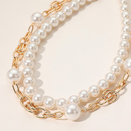 2PCS - Pearl Metal Link Necklaces