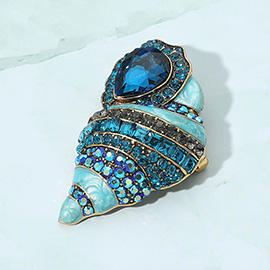 Stone Embellished Enamel Conch Seashell Pin Brooch