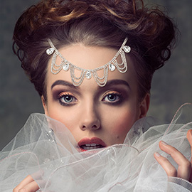Teardrop Stone Accented Draped Rhinestone Head Chain
