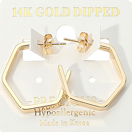 14K Gold Dipped Hypoallergenic Hexagon Hoop Earrings