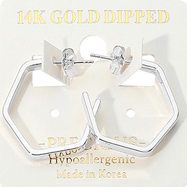 14K Gold Dipped Hypoallergenic Hexagon Hoop Earrings
