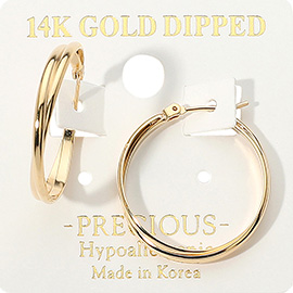 14K Gold Dipped Hypoallergenic Twisted Pin Catch Hoop Earrings