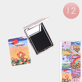 12PCS - Floral Landscape Printed Cosmetic Mirrors