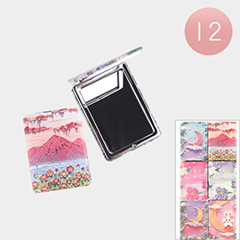 12PCS - Floral Landscape Printed Cosmetic Mirrors