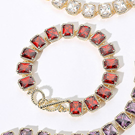 14K Gold Plated CZ Emerald Cut Stone Cluster Link Evening Toggle Bracelet