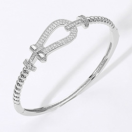 Stone Paved Buckle Pointed Hinged Bangle Bracelet