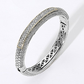 Stone Paved Bar Pointed Hinged Bangle Bracelet