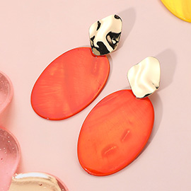 Mother of Pearl Oval Plate Dangle Earrings