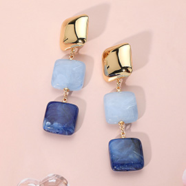 Celluloid Acetate Square Pebble Link Drop Earrings