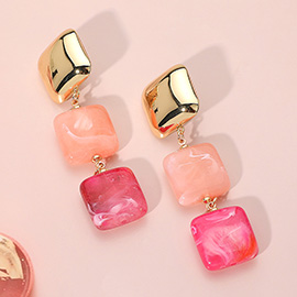 Celluloid Acetate Square Pebble Link Drop Earrings