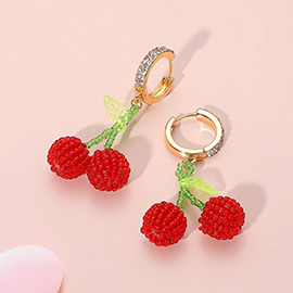 Cherry Seed Beaded Dangle Huggie Hoop Earrings