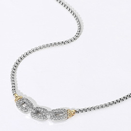 14K Gold Plated Two Tone CZ Stone Paved Link Pointed Necklace