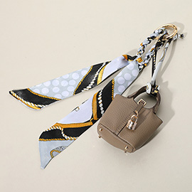 Faux Leather Elegant and Stylish Mini Purse / Bag Charm with Abstract Pattern Petit Scarf