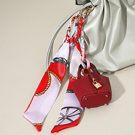 Faux Leather Elegant and Stylish Mini Purse / Bag Charm with Abstract Pattern Petit Scarf