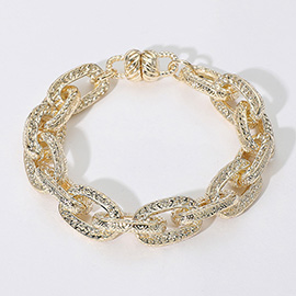 14K Gold Plated Textured Chain Link Magnetic Bracelet