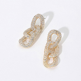 14K Gold Plated CZ  Stone Paved Link Drop Earrings