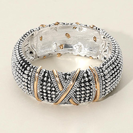 Two Tone Antique Metal Crisscross Pointed Boho Stretch Bracelet