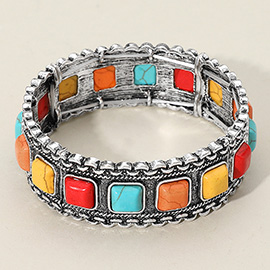 Antique Metal Western Natural Stone Pointed Stretch Bracelet