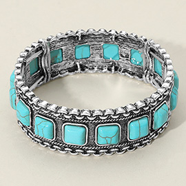 Antique Metal Western Natural Stone Pointed Stretch Bracelet