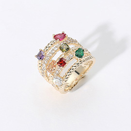 Multi Color Shaped CZ Stone Split Ring