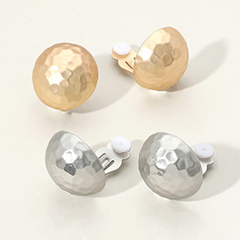 Matt Hammered Metal Dome Clip On Earrings