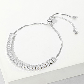 Stainless Steel Emerald Cut CZ Stone Tennis Chain Pull Tie Adjustable Bracelet