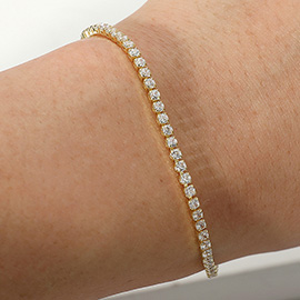 Stainless Steel Round CZ Stone Tennis Chain Pull Tie Adjustable Bracelet