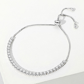 Stainless Steel Round CZ Stone Tennis Chain Pull Tie Adjustable Bracelet