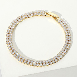 2 Row CZ Stone Tennis Chain Evening Bracelet