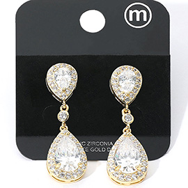 Gold Dipped CZ Teardrop Dangle Evening Earrings