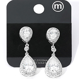 Gold Dipped CZ Teardrop Dangle Evening Earrings