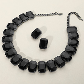 Emerald Cut Stone Collar Evening Necklace