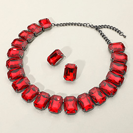 Emerald Cut Stone Collar Evening Necklace