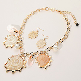 Resin Shell Pearl Charm Station Statement Necklace