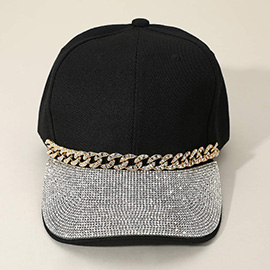 Bling Studded Brim Chain Pointed Baseball Cap