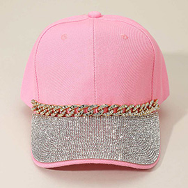 Bling Studded Brim Chain Pointed Baseball Cap