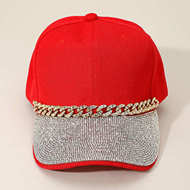 Bling Studded Brim Chain Pointed Baseball Cap
