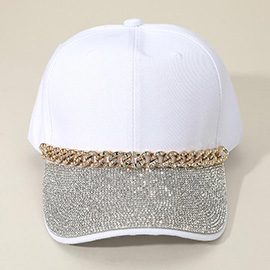 Bling Studded Brim Chain Pointed Baseball Cap
