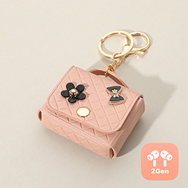 Flower Bow Charm Embellished Faux Leather Mini Purse Keychain / Bag Charm