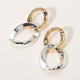Two Tone Textured Metal Link Drop Earrings