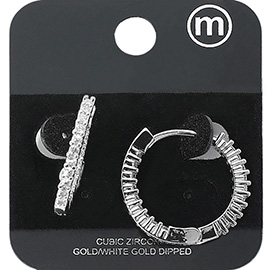 Gold Dipped CZ Stone Paved Huggie Hoop Earrings