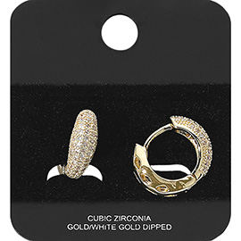 Gold Dipped CZ Stone Paved Huggie Hoop Earrings