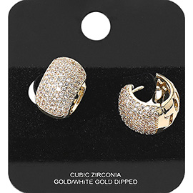 Gold Dipped CZ Stone Paved Huggie Hoop Earrings