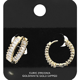 Gold Dipped Baguette CZ Stone Huggie Hoop Earrings