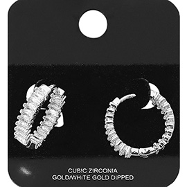 Gold Dipped Baguette CZ Stone Huggie Hoop Earrings