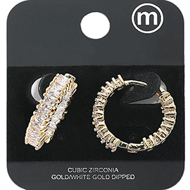 Gold Dipped CZ Stone Cluster Around Huggie Hoop Earrings