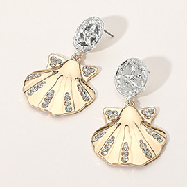 Two Tone Sand Dollar Pointed Stone Paved Sea Shell Dangle Earrings