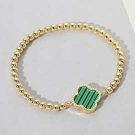 Quatrefoil Stone Pointed Stainless Steel Ball Beaded Stretch Bracelet