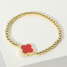 Quatrefoil Stone Pointed Stainless Steel Ball Beaded Stretch Bracelet