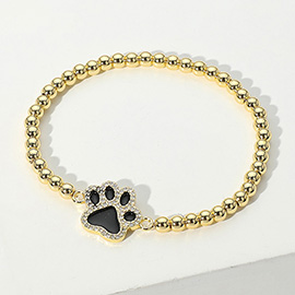 Enamel Paw Pointed Stainless Steel Ball Beaded Stretch Bracelet